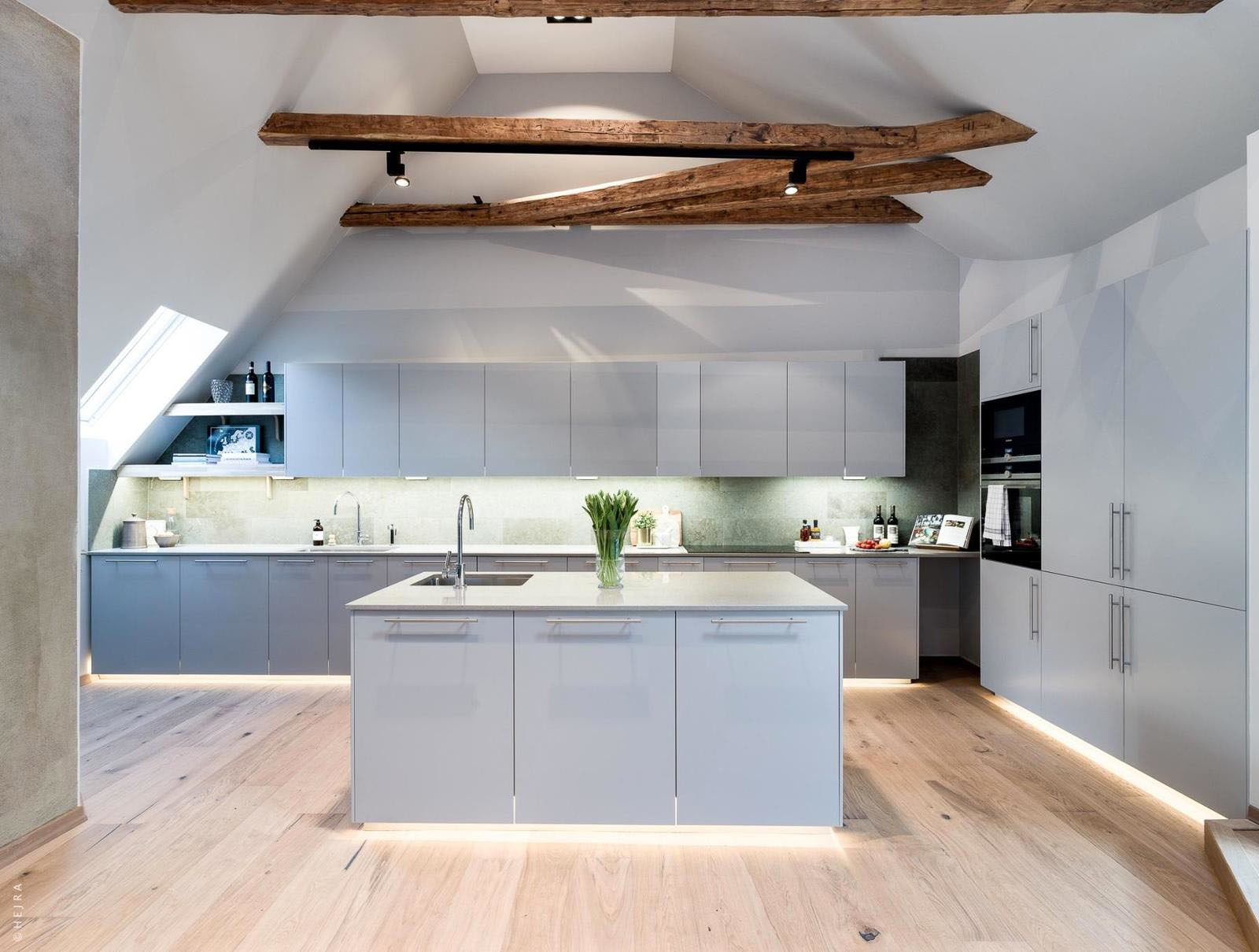 Modern Scandinavian Kitchen with Wood Beams