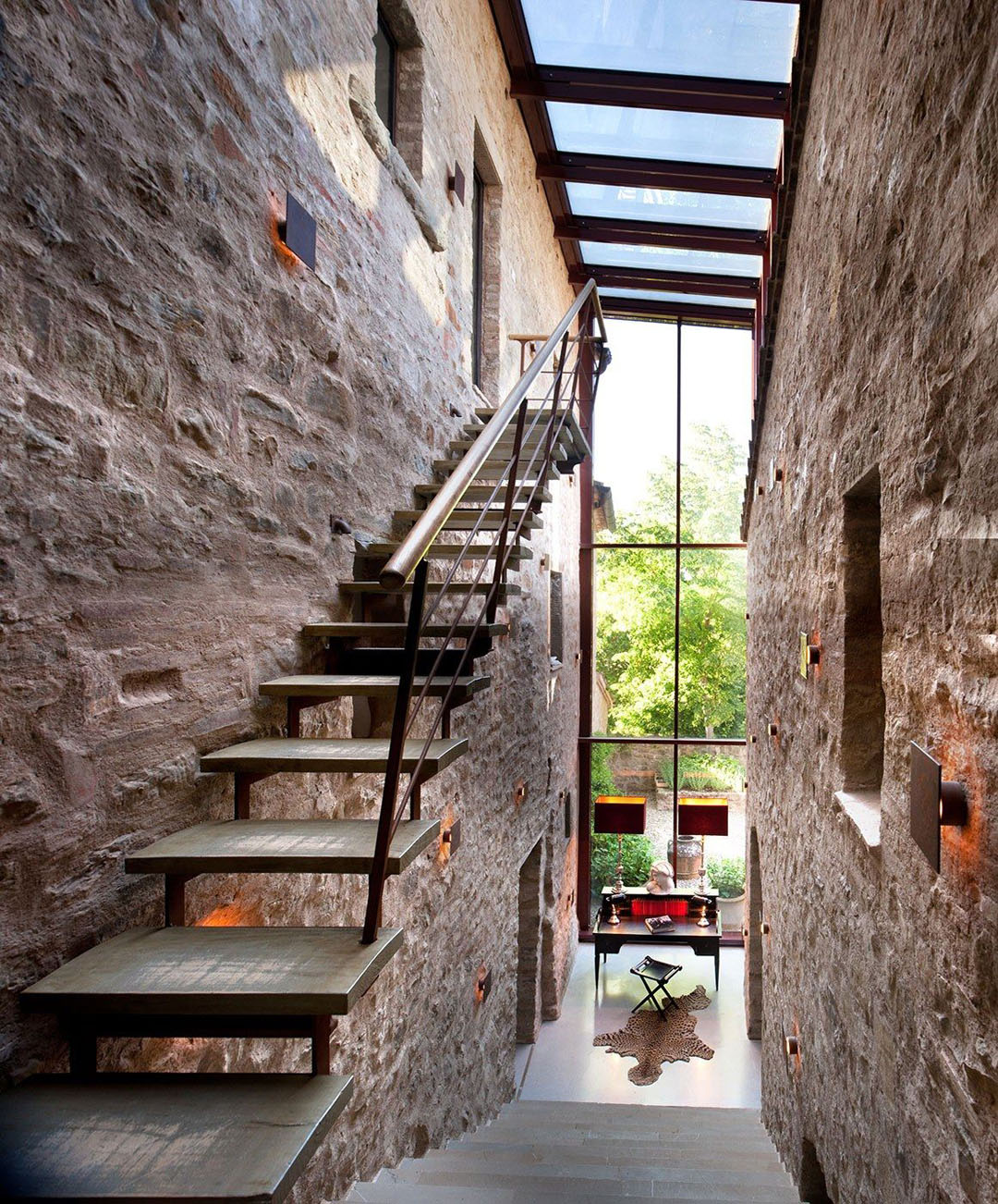 Inner Staircase Atrium with Stone Walls