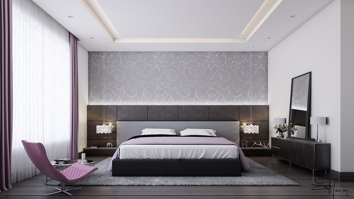 Grey and Purple Bedroom Design