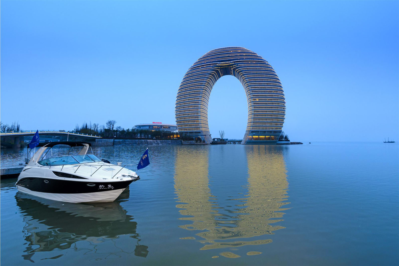 Horseshoe Shaped Hotel Resort on Lake Taihu