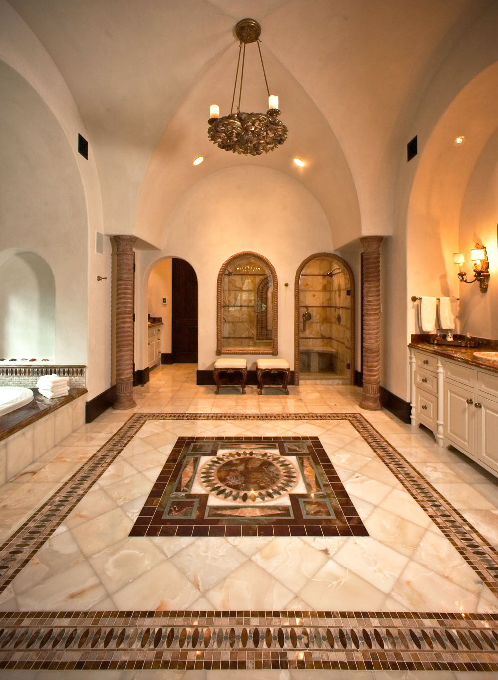 Onyx Marble-Clad Bathroom with Old World Charm