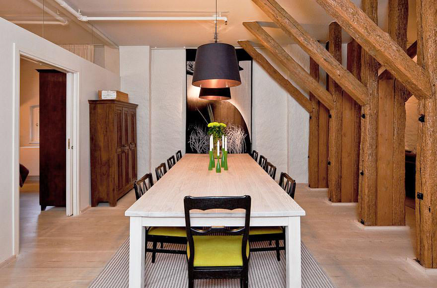 Rustic Dining Room with Wooden Beams 