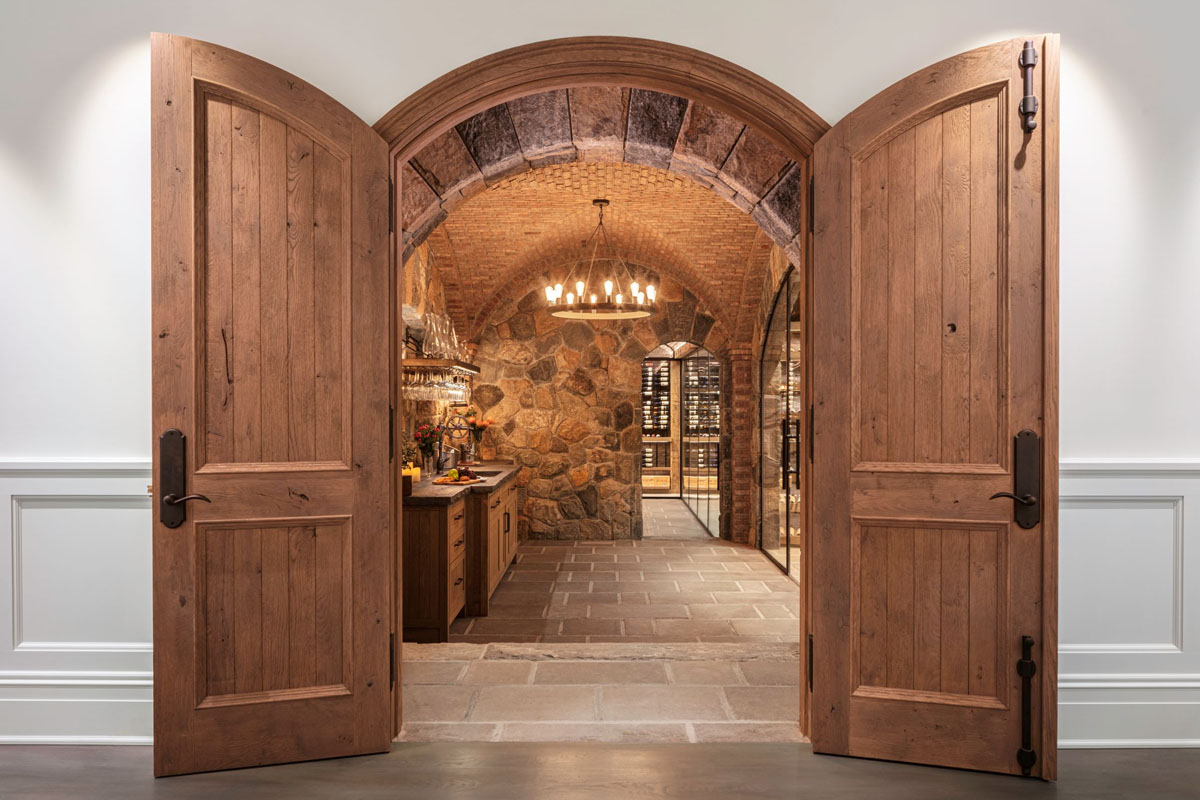 Rustic Stone Wine Cellar with Wooden Doors