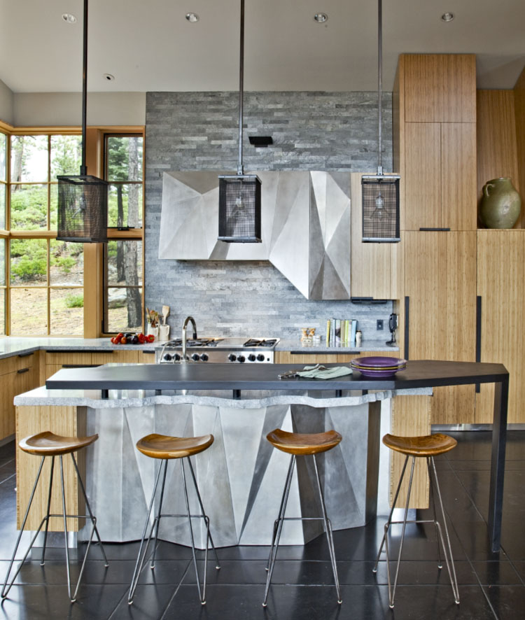 Contemporary Country Kitchen with White Granite Countertop