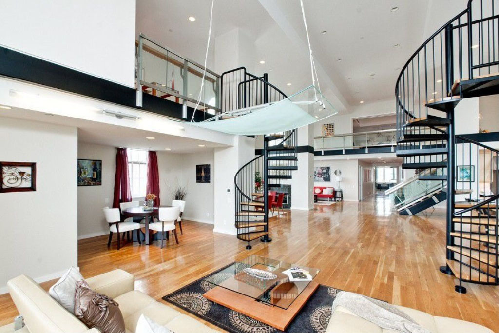 Contemporary Penthouse Loft with Spiral Staircases