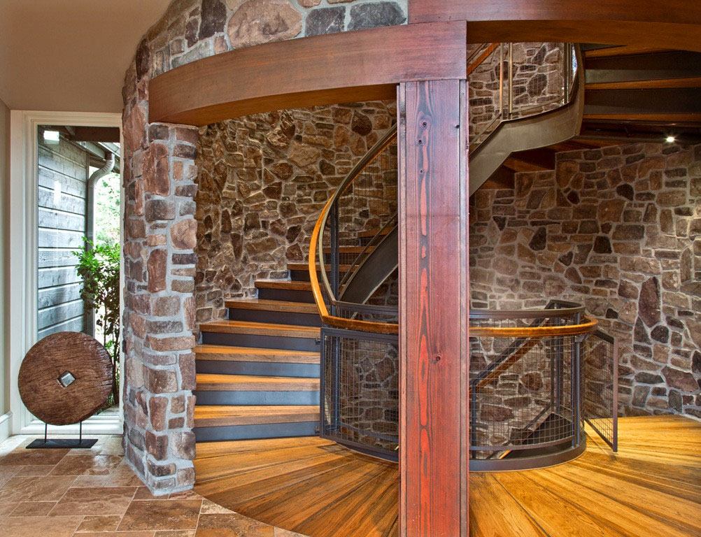 Stone and Wood Spiral Staircase