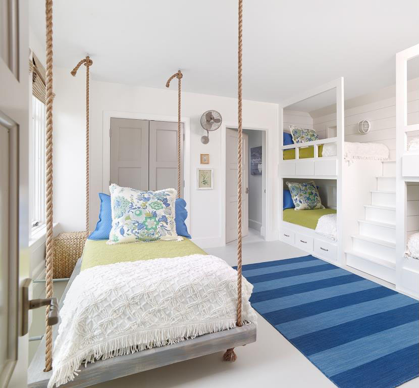 Nautical Theme Boys’ Bunk Room with Swing Bed