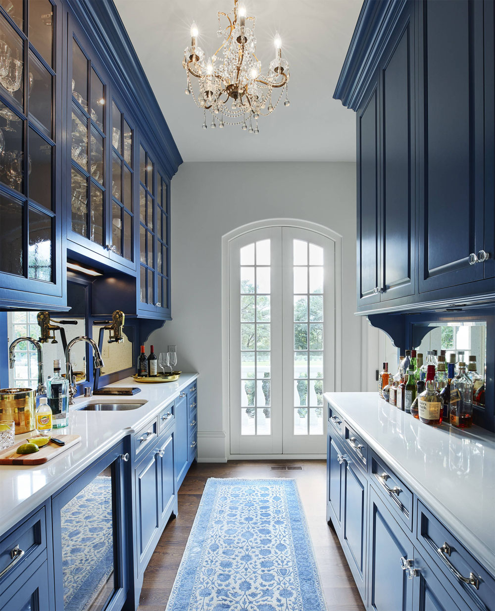 Kitchen Pantry with Blue Cabinets