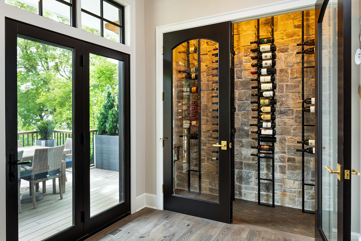 Glass Wine Closet with Stone Wall