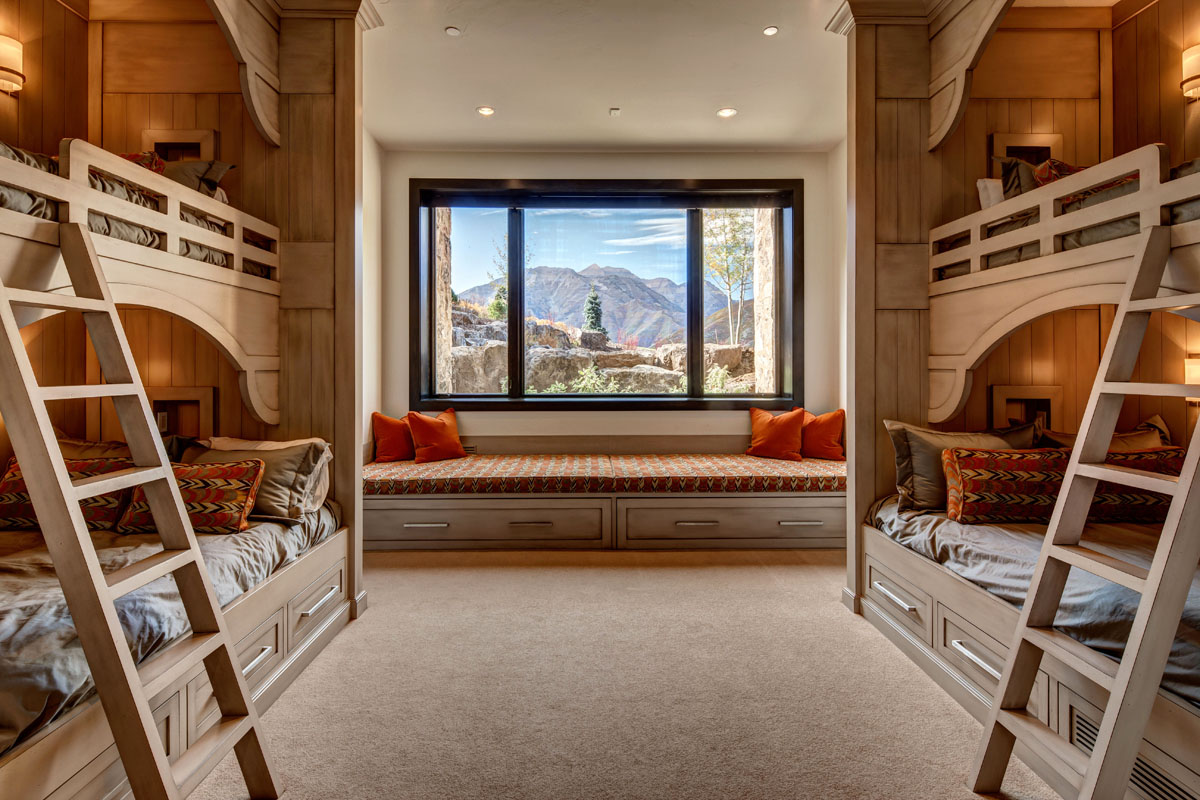 Bunk Bedroom with Wooden Bed Frames