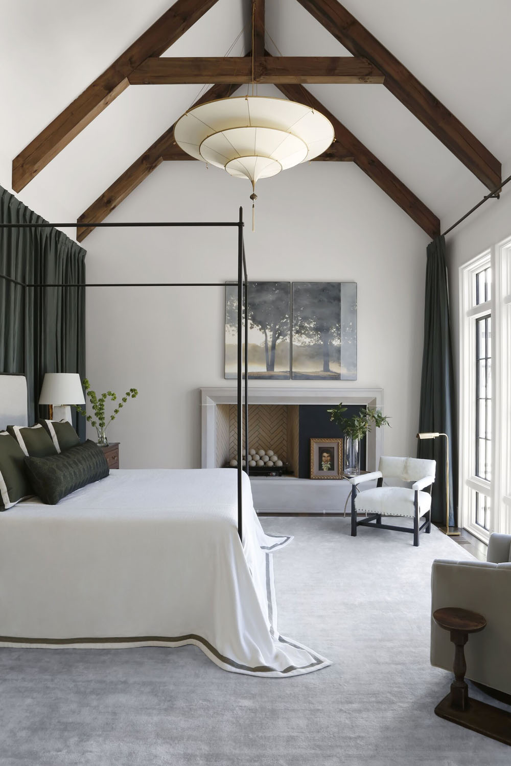 Bedroom with Vaulted Ceiling and Wood Beams