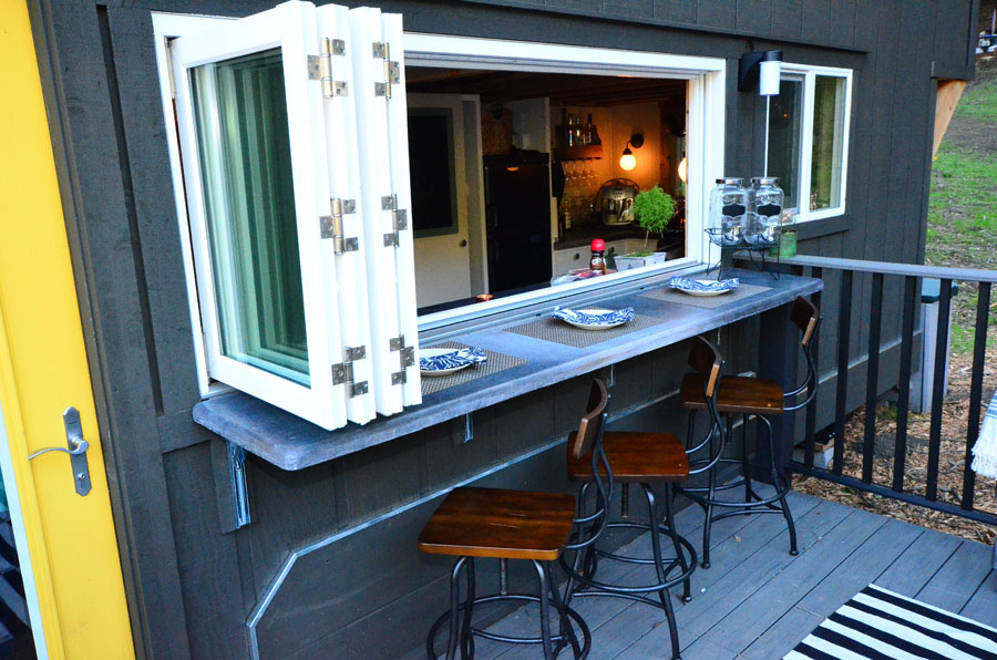 Tiny House with Accordion Windows  and Outdoor Bar Counter