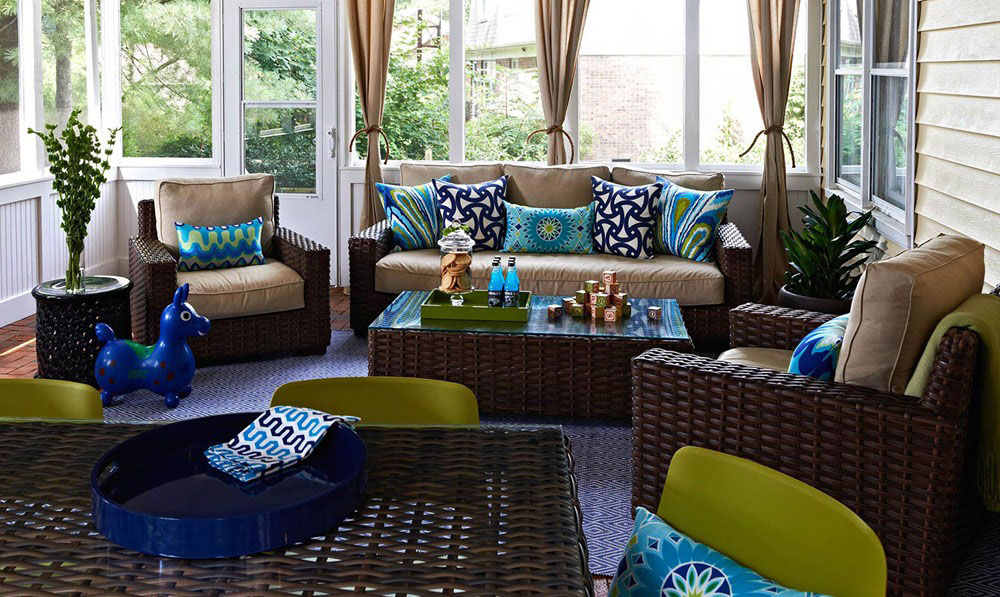 Blue Pillows on Beige Sofa Color Contrast
