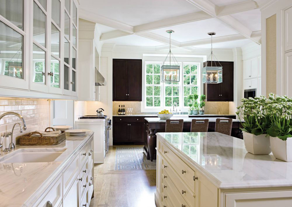 Elegant Large Traditional Kitchen with Marble countertops