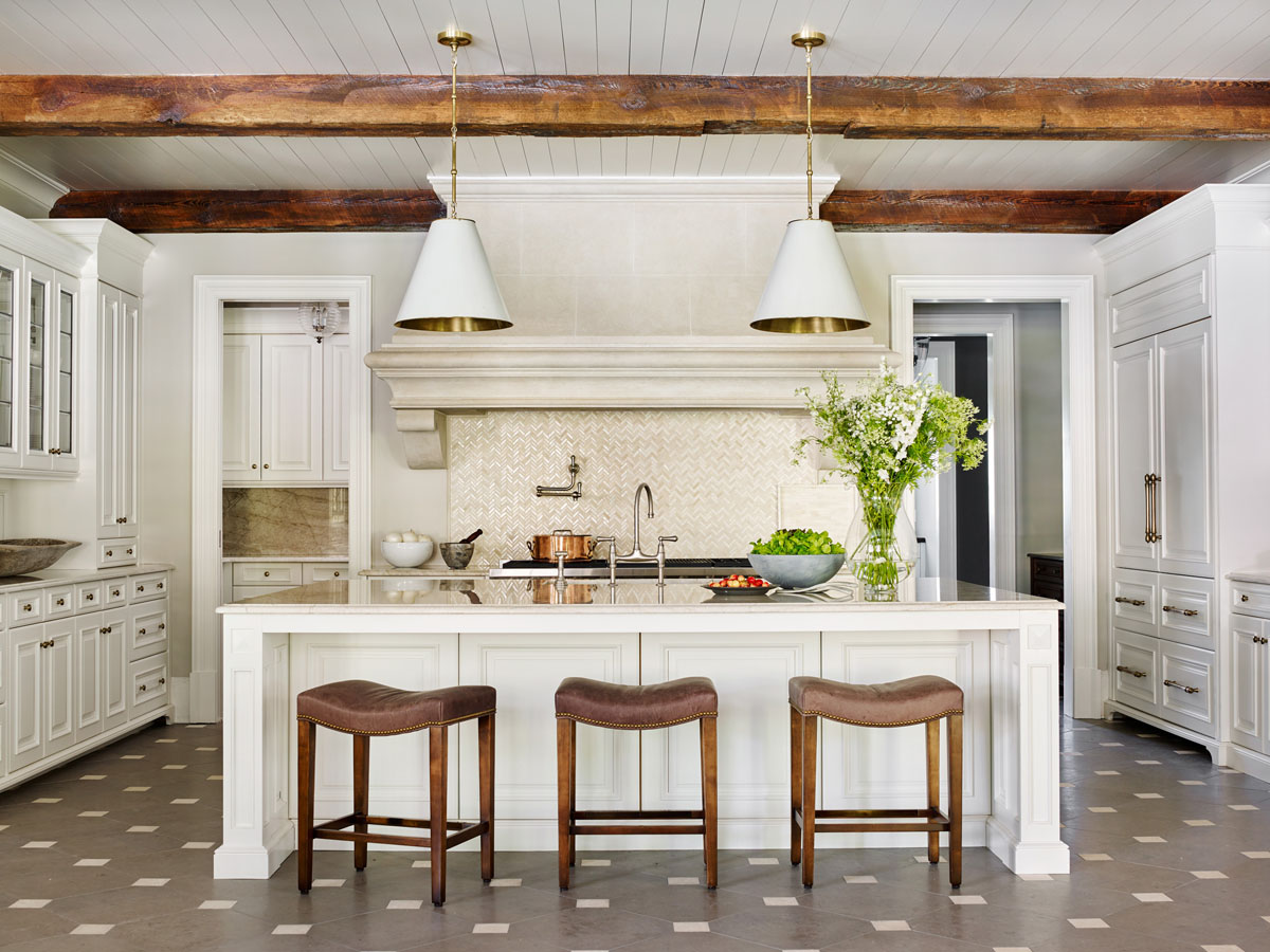 Contemporary Kitchen with Reclaimed Wood Beams