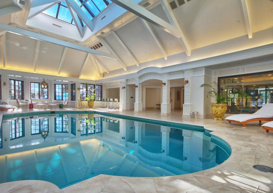 Elegant Private Indoor Glass Mosaic Swimming Pool With Atrium | iDesignArch | Interior Design