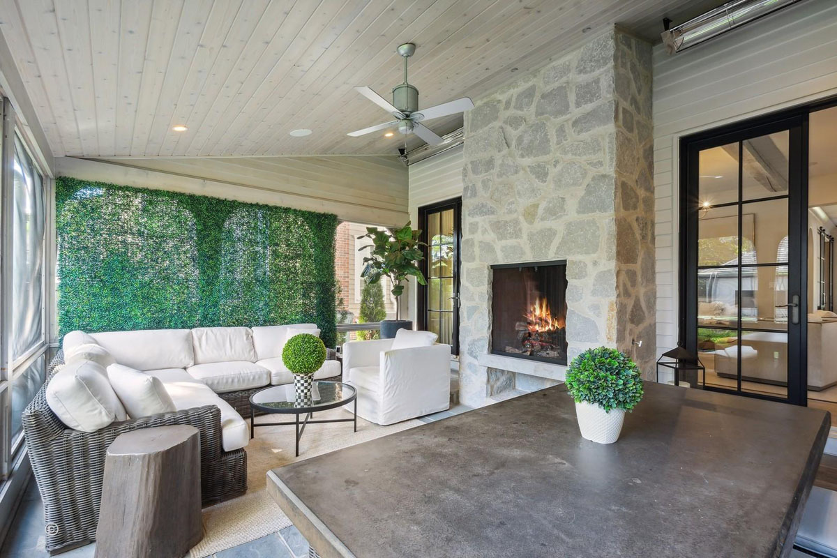 Screened Porch with Stone Fireplace