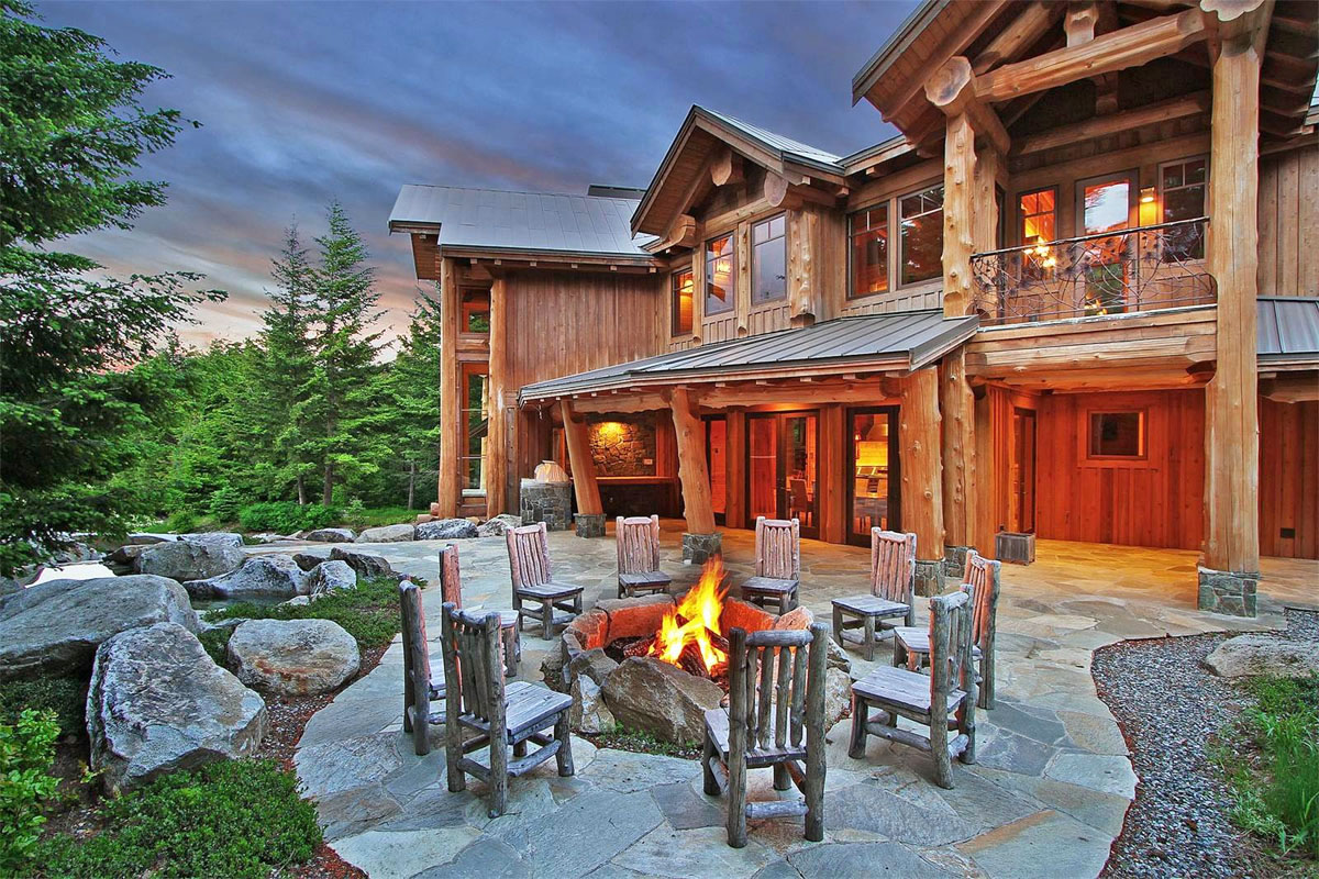 Luxury Rustic Log Home Stone Firepit