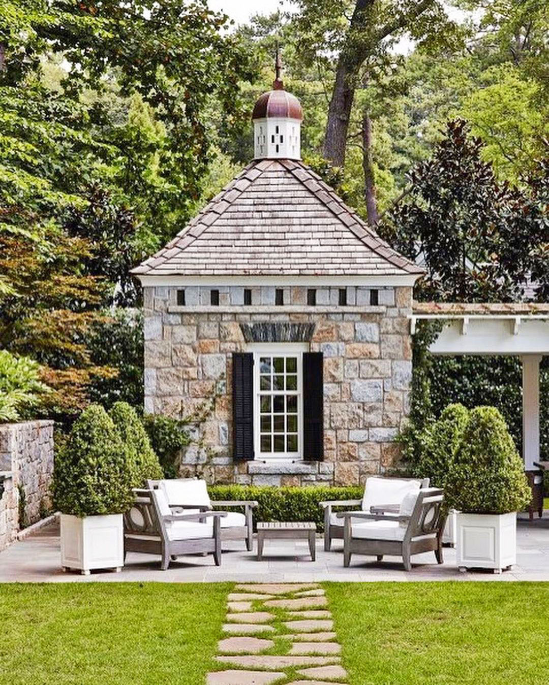 Classic Fieldstone Pool House and Elegant Patio