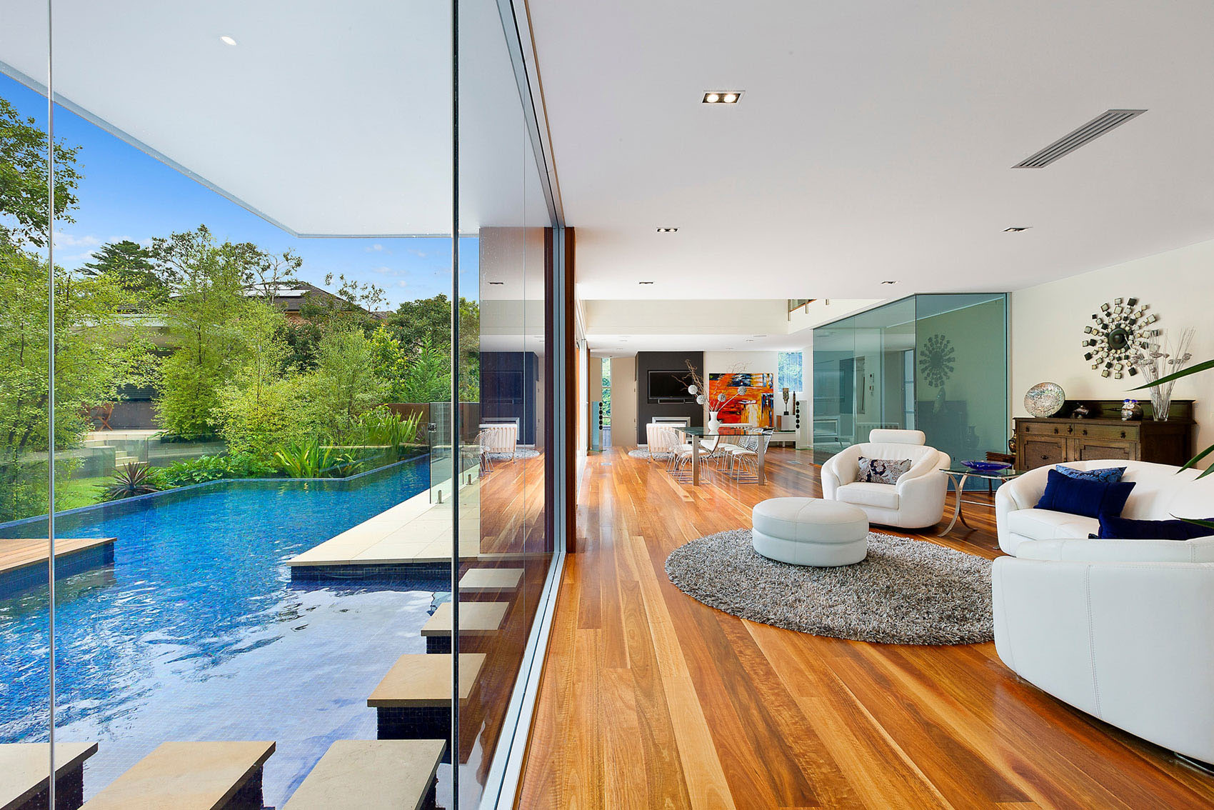 Contemporary Home with Swimming Pool by the Living Room