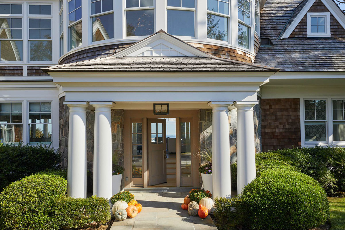 Seaside Retreat Front Entry Portico with Columns