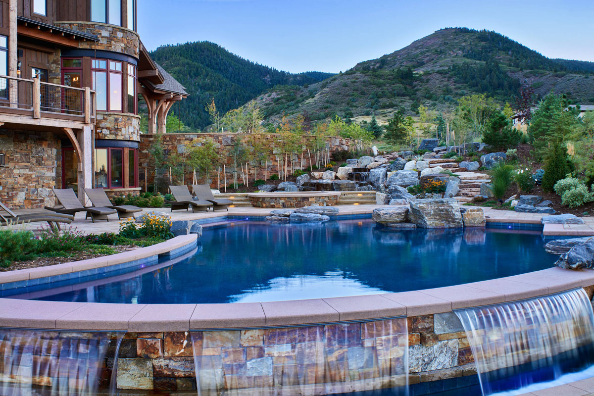 Mountain Lodge Pool with Waterfall