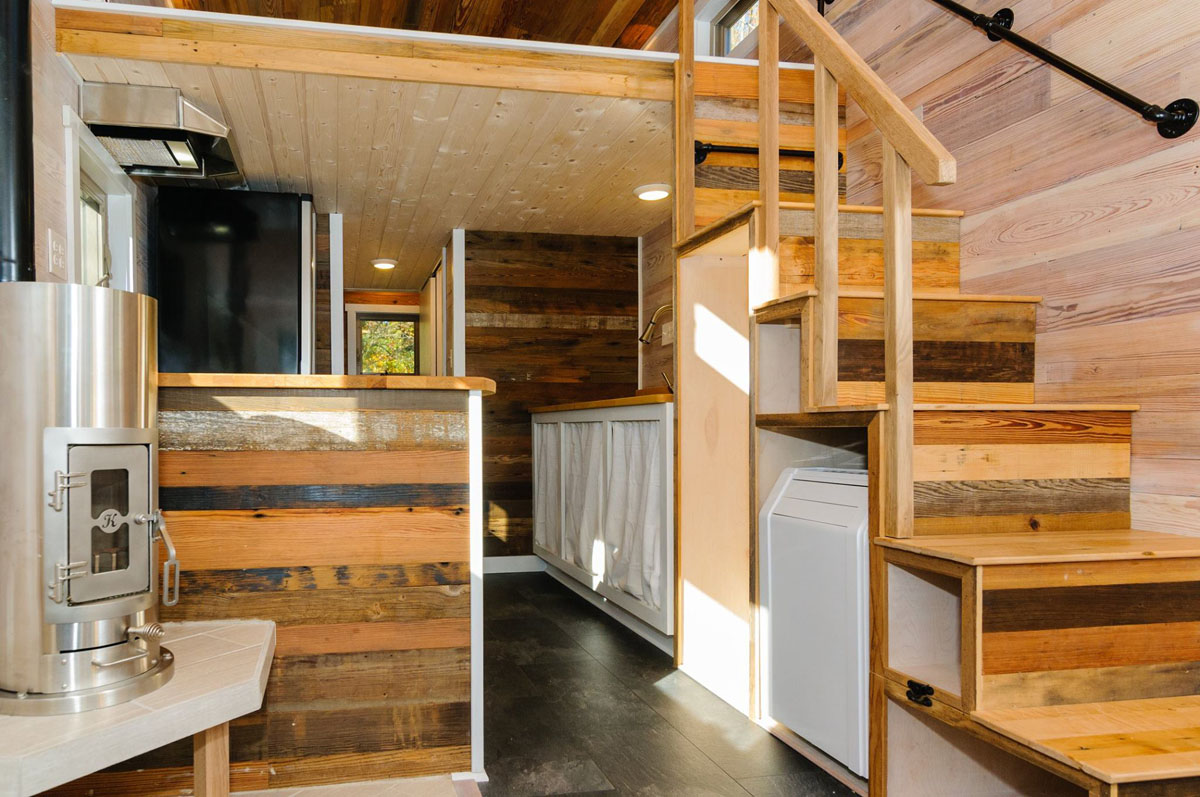 Craftsman Style Tiny Home Featuring Cedar Siding And Reclaimed Wood